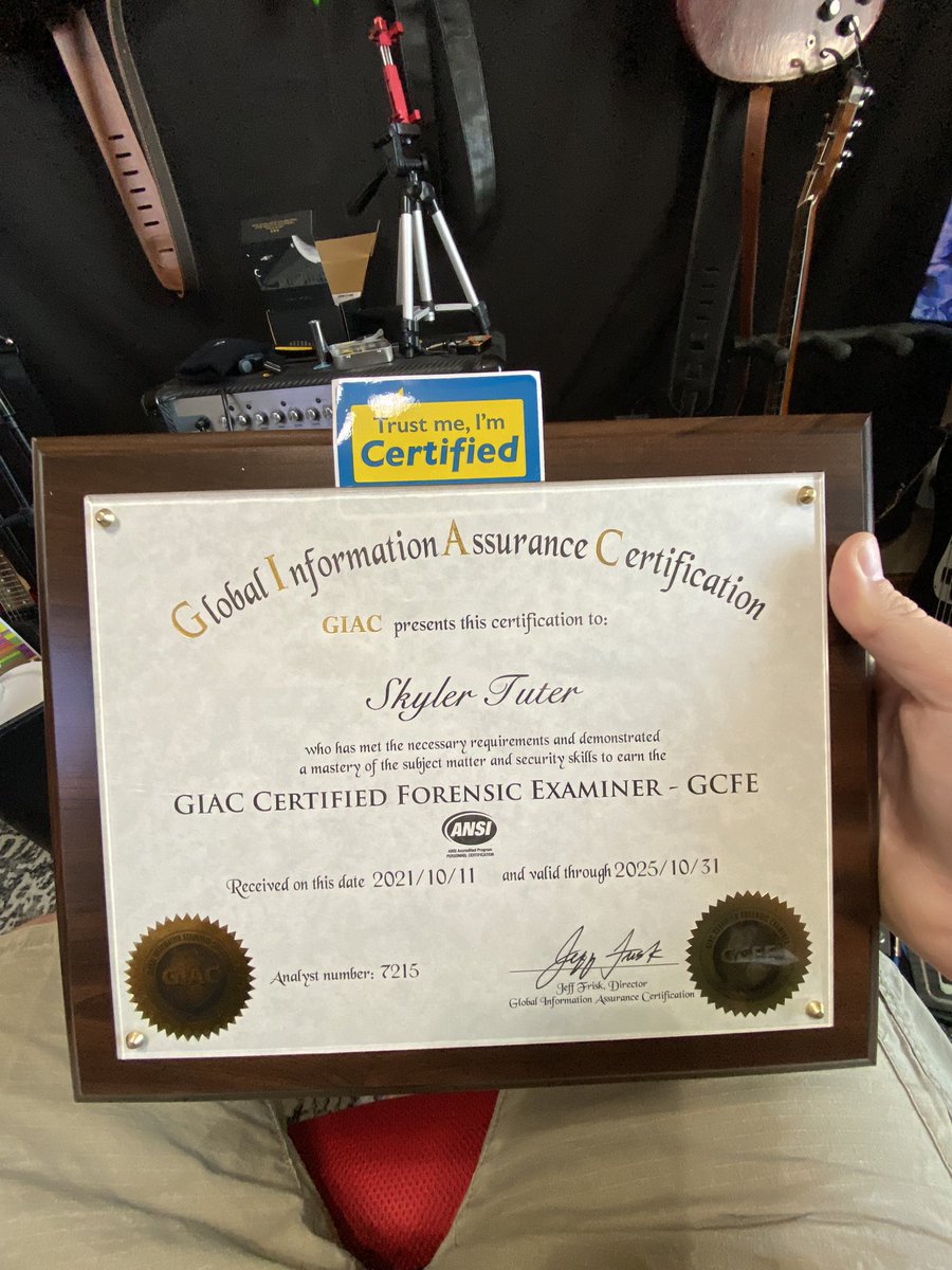 FullMetalHackIT's tweet photo. It’s official…Ly here!
I sprung for the plaque this time. Lol!
I don’t even have my university degrees on plaques. 😂
📜
#DFIR #DFIRrocks #CyberSec #cyberSecurity #Forensics #SANS #GIAC #InfoSec #CertifiedFresh #GCFE #FOR500 https://t.co/qKicW6VXK1