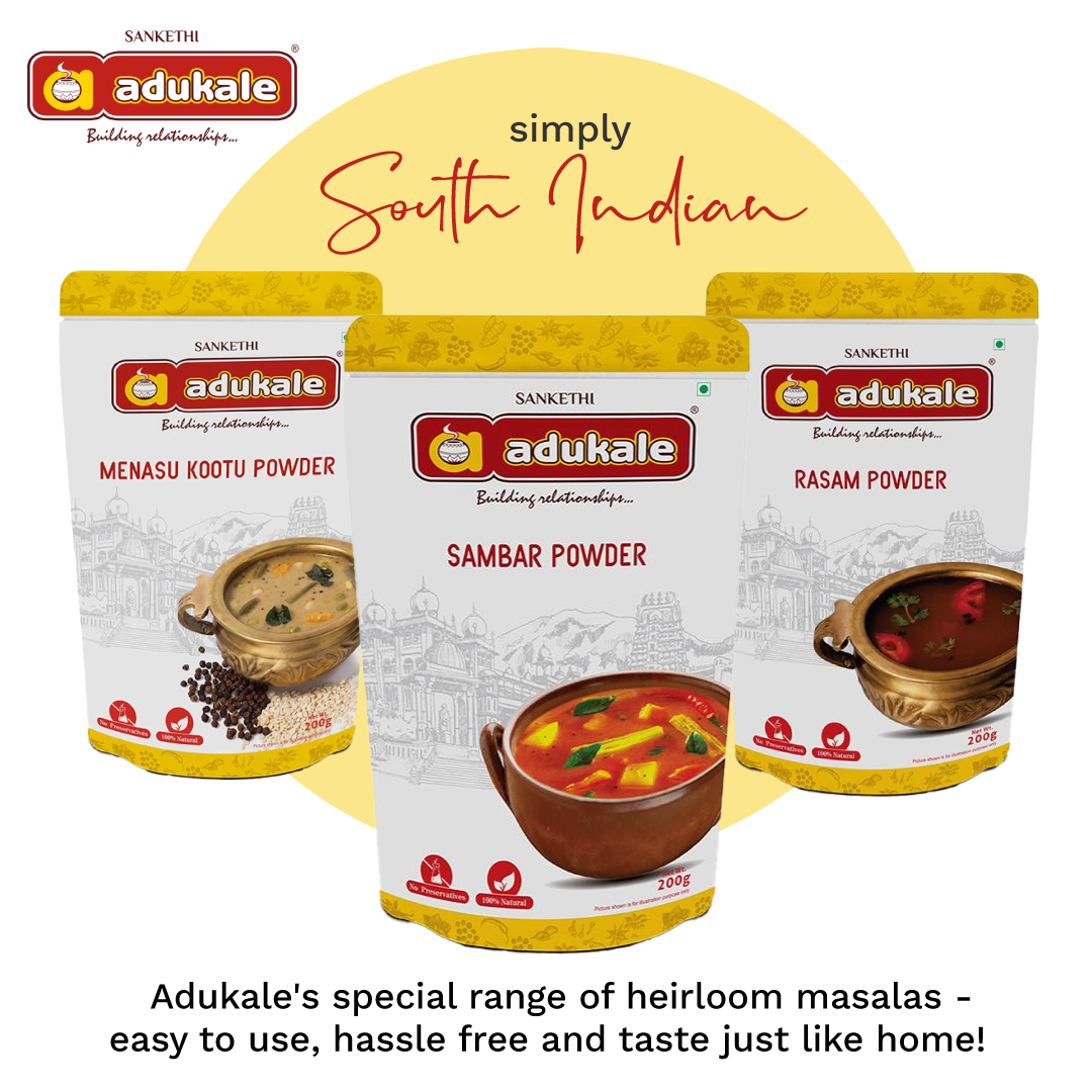 AdukaleFoods's tweet photo. South Indian cooking is made simple with Adukale's authentic masalas. We take care of the basics with perfectly prepared traditional masalas. Make Rasam, Sambar, Kootu and many more.
Try our products now on https://t.co/ZXgNjZTyHG
#adukale #rasampowder #sambarpowder #kootu https://t.co/pPuy4jcDoG