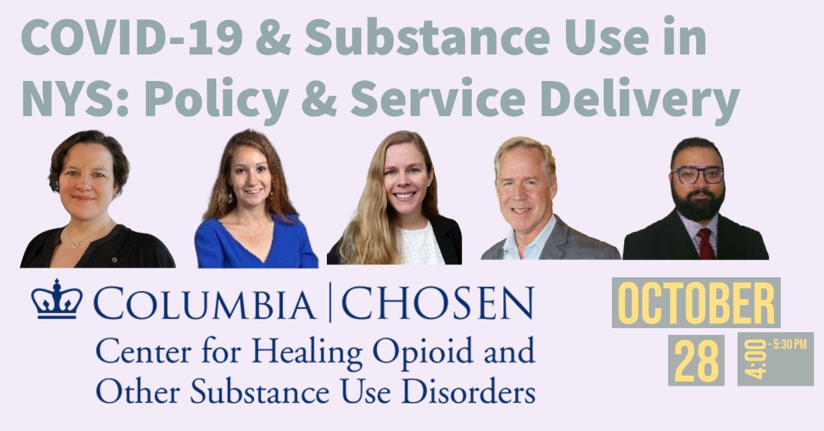 ColumbiaSIG's tweet image. Next week! What are the policy implications for the intersection of #COVID19 &amp;amp; #substanceuse? Several scholars share new related research from NY State as part of this CHOSEN seminar on October 28th. Save your spot! 
buff.ly/3Am43fp
@ColumbiaPsych @ColumbiaSSW