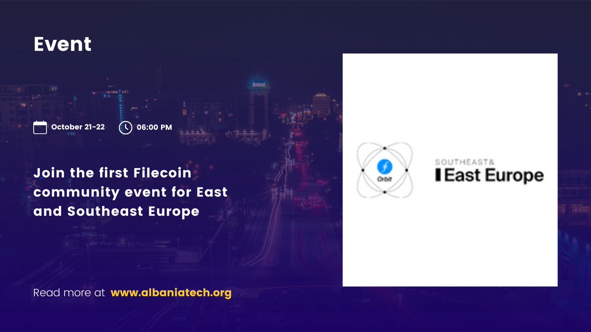 albaniatech_'s tweet photo. If you’re already an active part of the decentralized storage and Web3 world or are looking to enter this ecosystem, you’ll find something for yourself during the two days of the program.

Register now: https://t.co/77M8uqyEV0

#albaniatech #events https://t.co/GD9gPhiRbL