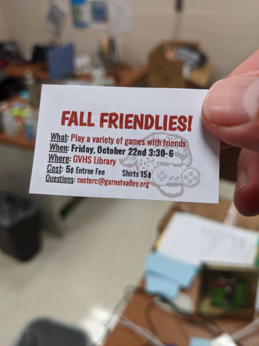 GVHSeSports's tweet photo. These are popping up all over the school! #TellAFriend #FallFriendlies this Friday 3:30. Come, game, and hang with friends! No #gaming experience necessary to have a wonderful experience!... experience https://t.co/2VlIx7xAKx