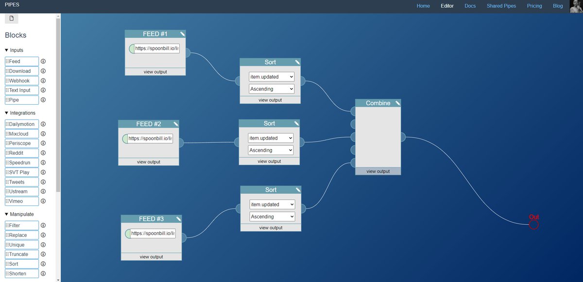 e_influenceur's tweet image. Pour les nostalgiques comme moi de Yahoo! Pipes, un remplaçant (très sympa) à découvrir ici : ➡️pipes.digital 
#YahooPipes #Pipes #FluxRSS