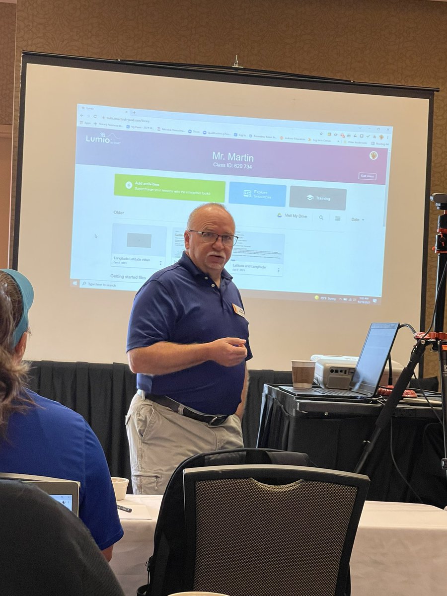 bjtripp77's tweet photo. What is Lumio bySMART? Excited to learn more about this tool. Bob caught me taking a picture 😬 #MOREnet21 https://t.co/hvjznPq6Zc
