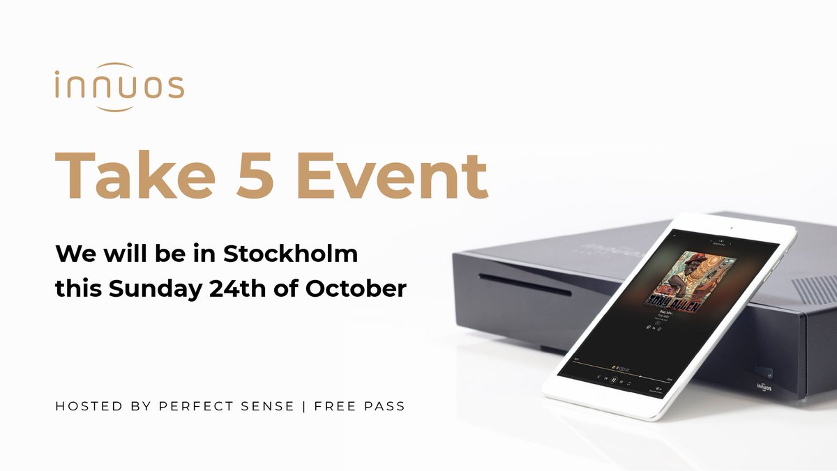 InnuosDE's tweet photo. We will be in Stockholm this Sunday to support the Take 5 event hosted by Perfect sense - come along to meet us alongside other brands and enjoy a variety of superb systems! https://t.co/5t2rJReuCl