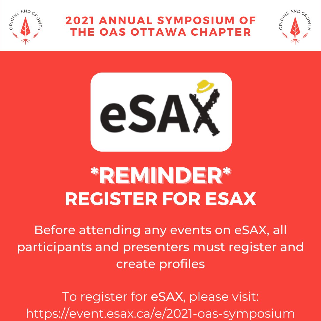 Have you registered for eSAX yet? Before attending any 2021 Annual Symposium events on eSAX, all participants and presenters must register and create profiles. To register for eSAX, please visit: event.esax.ca/e/2021-oas-sym….