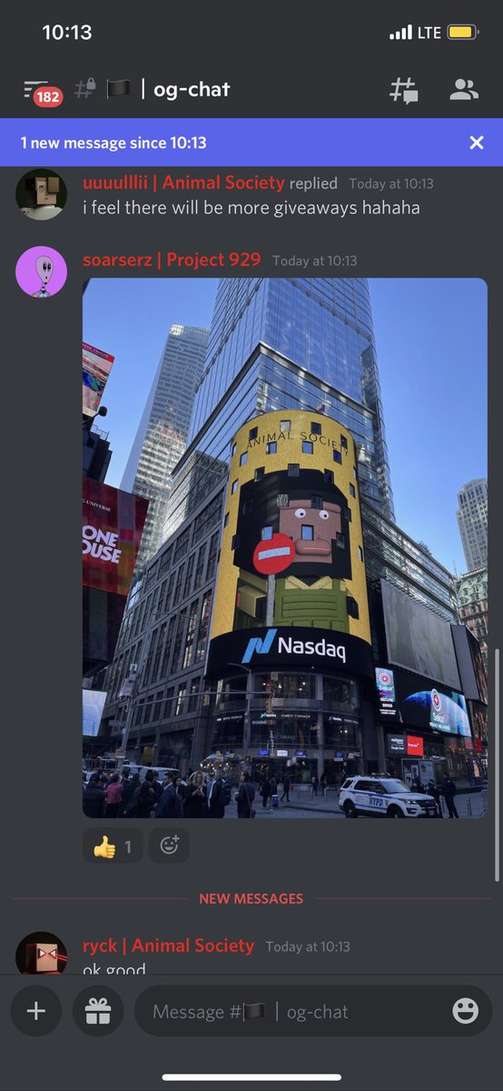 <a href="/AnimalSocietyCT/">AnimalSociety.eth | NFT Collection 🦇🔊</a> first one to snap animal society times square ad!!!! Posted on discord at 10.13am! LFG!!!!! <a href="/LASCisthePLAY/">PumpAgency.eth</a>