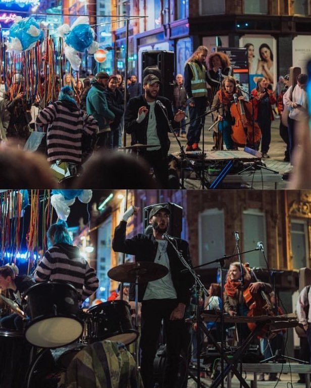 brandoom404's tweet photo. Pretty awesome to get to do some performing on Briggate over the weekend. Leeds Light Night was lit 💡💡 https://t.co/LF4FJM89Bc