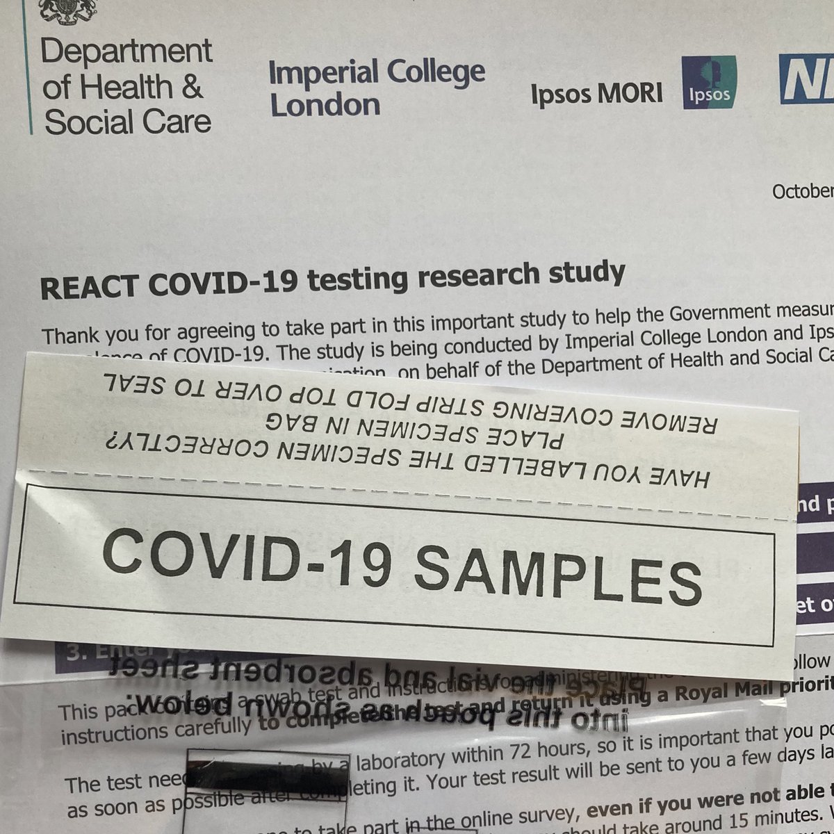 GerrandKate's tweet photo. After 18 months of working on #SARSCoV2 research I’ve finally made it onto a study! Looking forward to joining @ReactStudy as one of their swab participants. https://t.co/HbsMlyKEwI