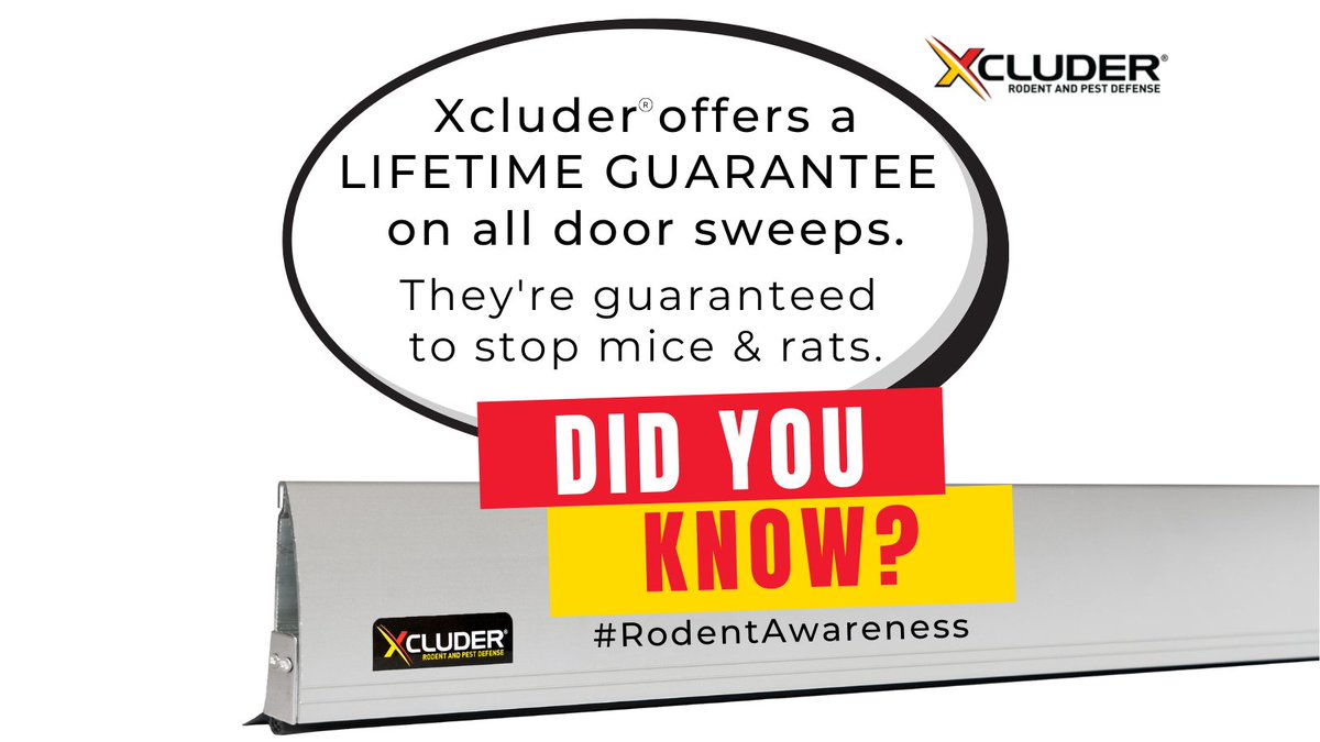 XcluderRodent's tweet photo. Happy #RodentAwareness week! Be SURE mice or rats don't walk in under your door. Install a Xcluder Rodent-Proof Door Sweep. They're what #PestProfessionals recommend and use... because they work.
Learn more at https://t.co/HCSuhReiiY.
#Xcluder #Exclusion #PestControl #PestProof https://t.co/Flkj73v5pZ