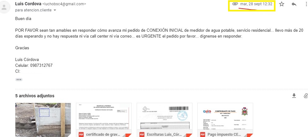 Dayuli4ever's tweet photo. Señores @aguadequito: El 8 de septiembre ingresé una solicitud para medidor CONEXIÓN INICIAL, llamo y nadie contesta, voy a las oficinas y nadie me ayuda. Estoy acabando la construcción de la casa y MI DERECHO A TENER AGUA POTABLE no se respeta. Trámite 4500016600 @santiguarderas https://t.co/kCG0iqUudY