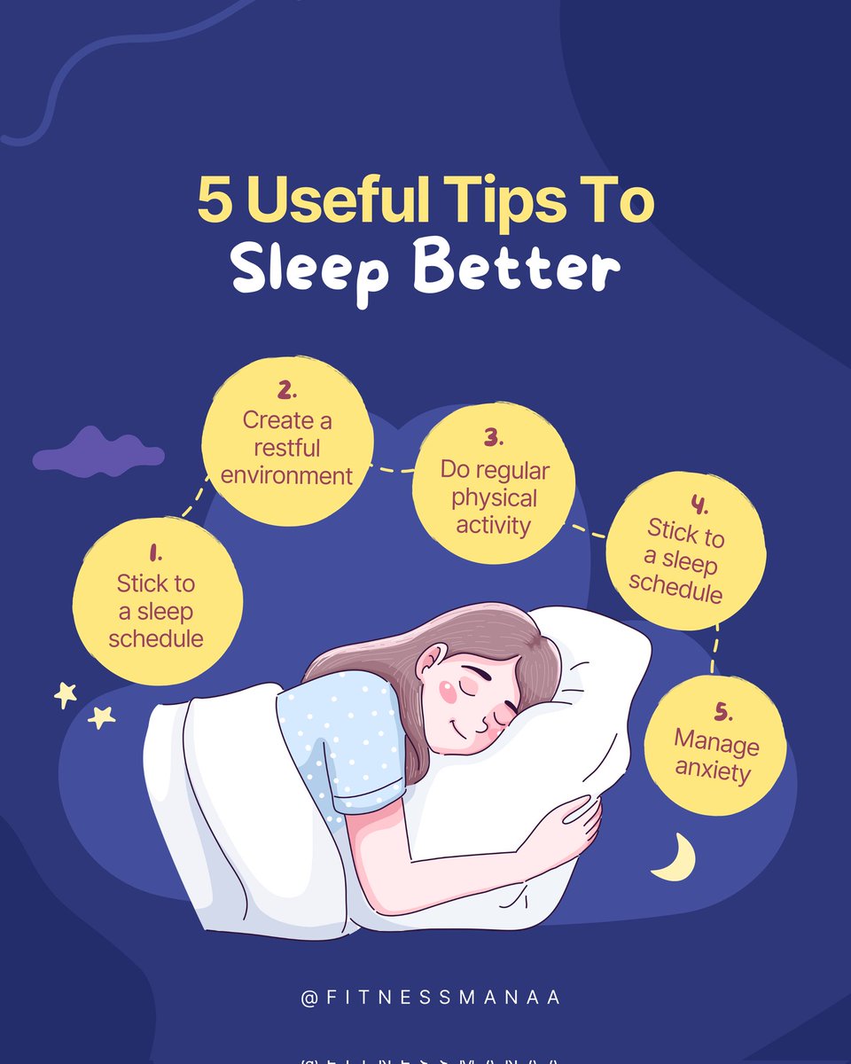 Try these 5 Proven Tips to Sleep Better at Night😴🌙

Know more👉 bit.ly/3BnbIv9

#sleeptips #sleepingtips #sleepbetter #bettersleep #sleepwell #sleepadvice #sleepdisorders #sleephealth #healthysleep #FitnessMana #CelebrateFitness #insomnia #insomniarelief