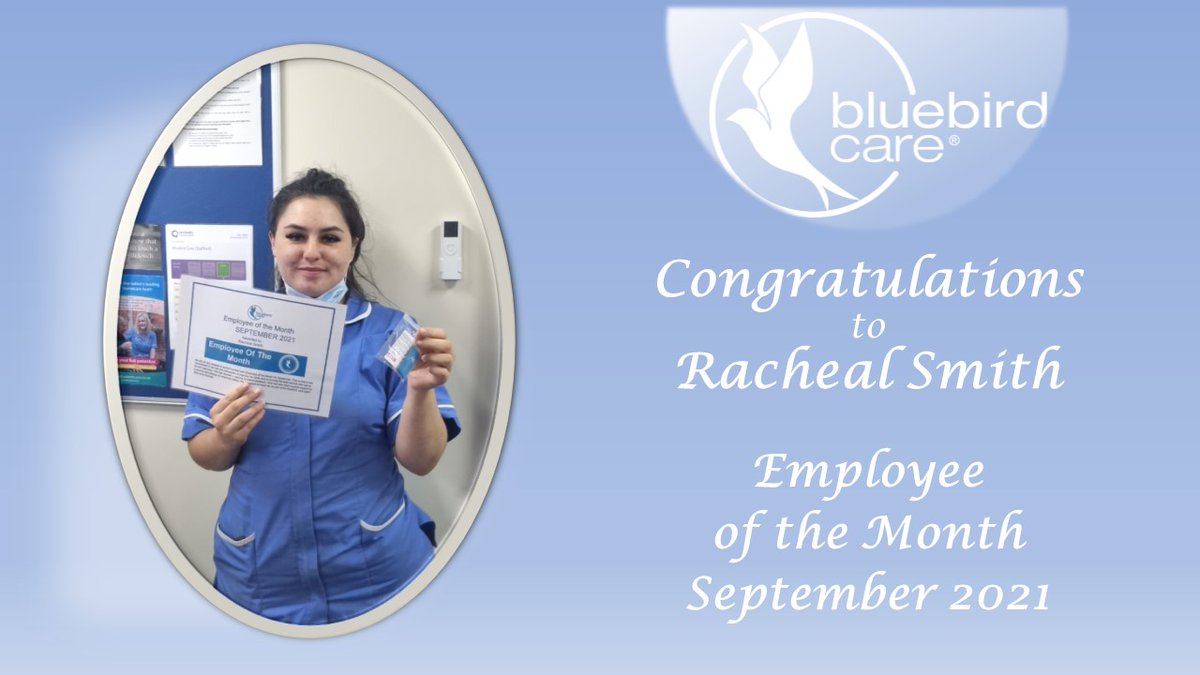 September 2021 Award for ‘Employee of the Month’ goes to Racheal who joined #BluebirdCare #Stafford in July this year &amp; has become an outstanding #carer in a very short space of time.

#Congratulations &amp; Well Done Racheal.
#lovetocare #ProudtoCare
ow.ly/c6Qu50GtTKT