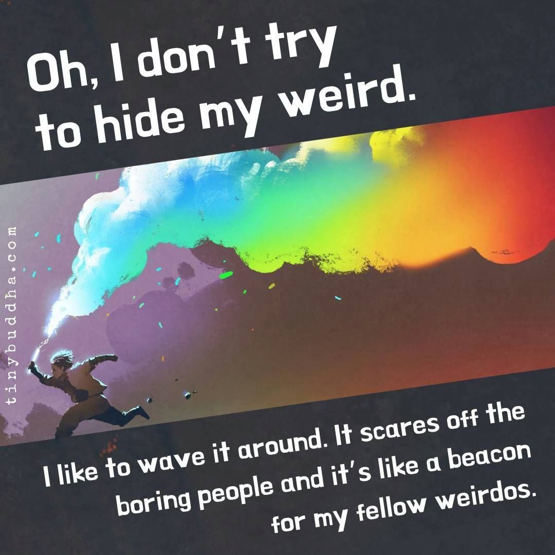 tinybuddha's tweet photo. Oh, I don’t try to hide my weird. I like to wave it around. It scares off the boring people and it’s like a beacon for my fellow weirdos. https://t.co/cv6FA82bso