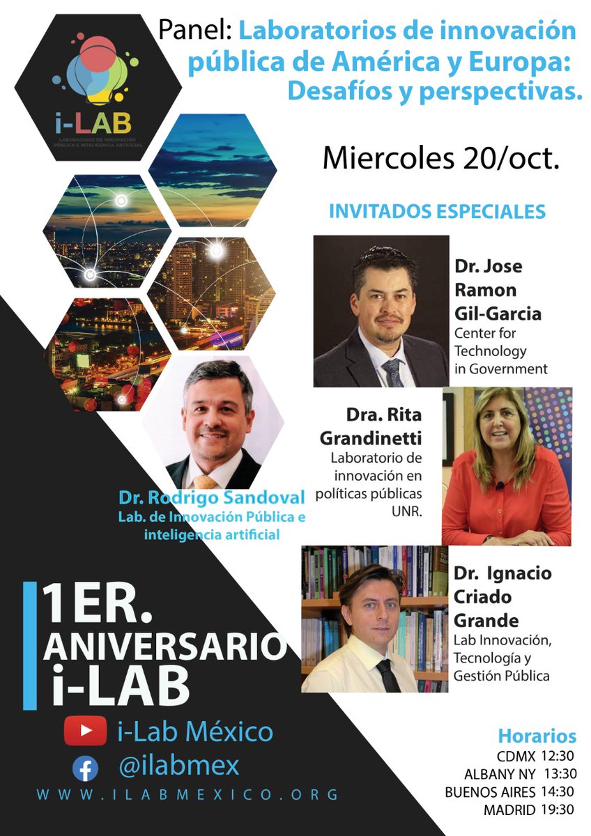 Aprovecho para invitarles al Panel #Laboratorios de #InnovacionPublica de #America y #Europa, donde participan <a href="/RitaGrandinetti/">Rita Grandinetti</a> <a href="/jicriado/">J. Ignacio Criado</a> <a href="/jramongilgarcia/">J. Ramon Gil-Garcia</a>. Los esperamos @iLabMX #FelizMartes facebook.com/ilabmex/videos…