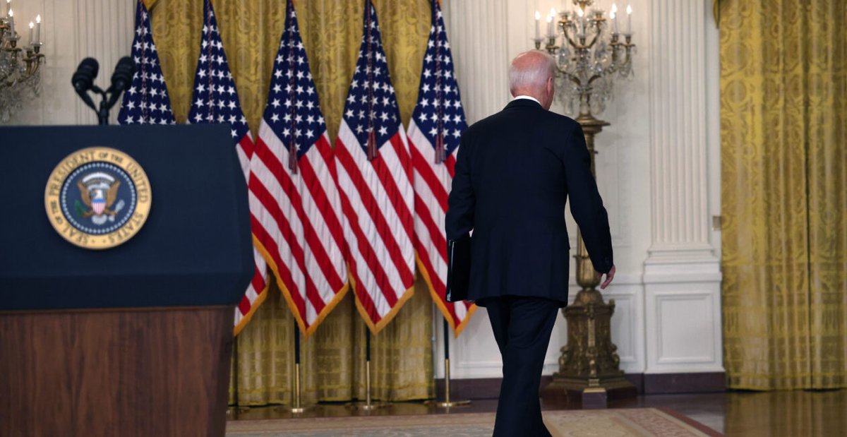 Heritage's tweet image. It’s an apt image presented by an administration that is usually very concerned about visuals and symbolism

Every time he concludes remarks and quickly turns his back to reporters, Biden is leaving the lasting impression that he is also turning his back on the American people
