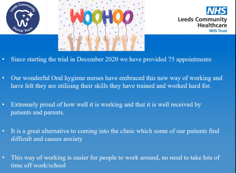 Definite WOO HOO from #dental @LCHNHSTrust who have a lot to to be proud of. Great example of how we are making stuff better and adapting to new ways of working. We are #proudtobeSBU