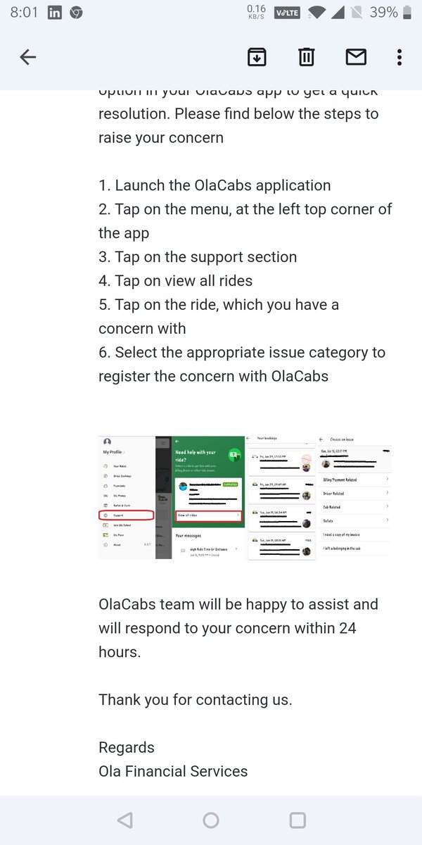 Ramya83495173's tweet photo. @Olacabs @Ola_Bangalore 
I have been charged rs40 incorrectly on 8th Oct without taking any ride on that day &amp; not having any due amount. For each reminder sent I hv sent a mail &amp; there is an automated email as attached, the steps given cannot b followed as I HAVE NOT TAKEN RIDE! https://t.co/x5Rt4y31Qv