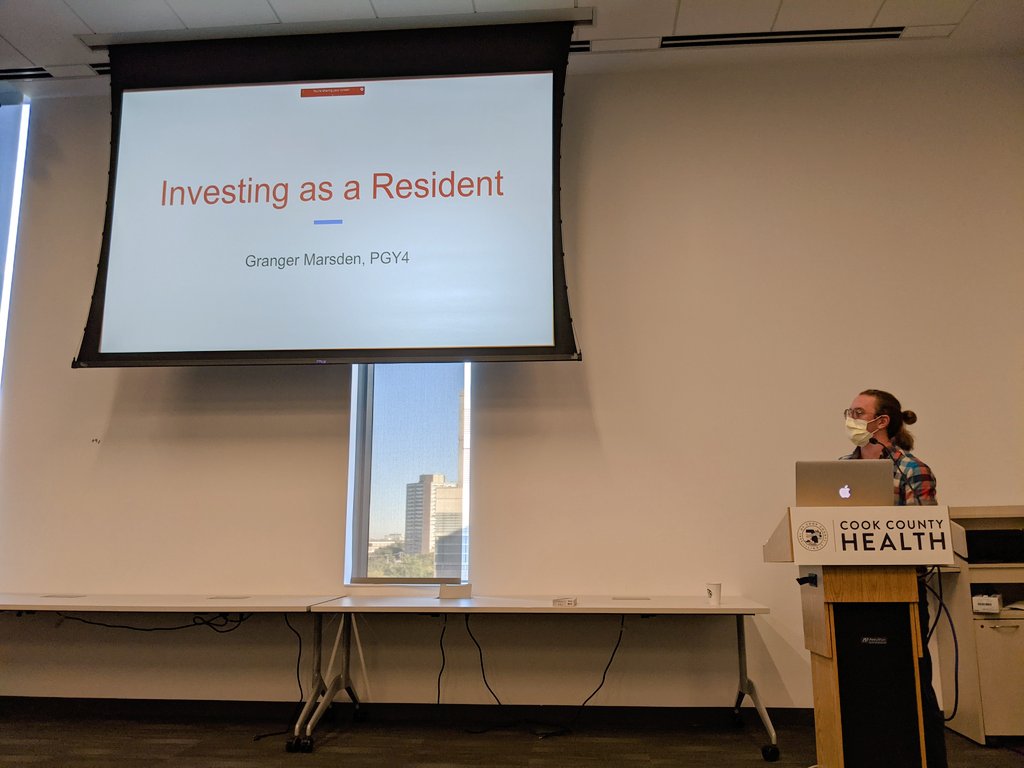 CookCountyEM's tweet photo. It's #SeniorTalk time with Dr. Granger Marsden. Surprisingly, it's not on C̶A̶L̶L̶ ̶O̶F̶ ̶D̶U̶T̶Y̶ but instead - Investing As A Resident 💎👐. An invaluable review of bonds, stocks, mutual funds, & our wallets 💵 on a resident salary. https://t.co/usZTpzcyHh