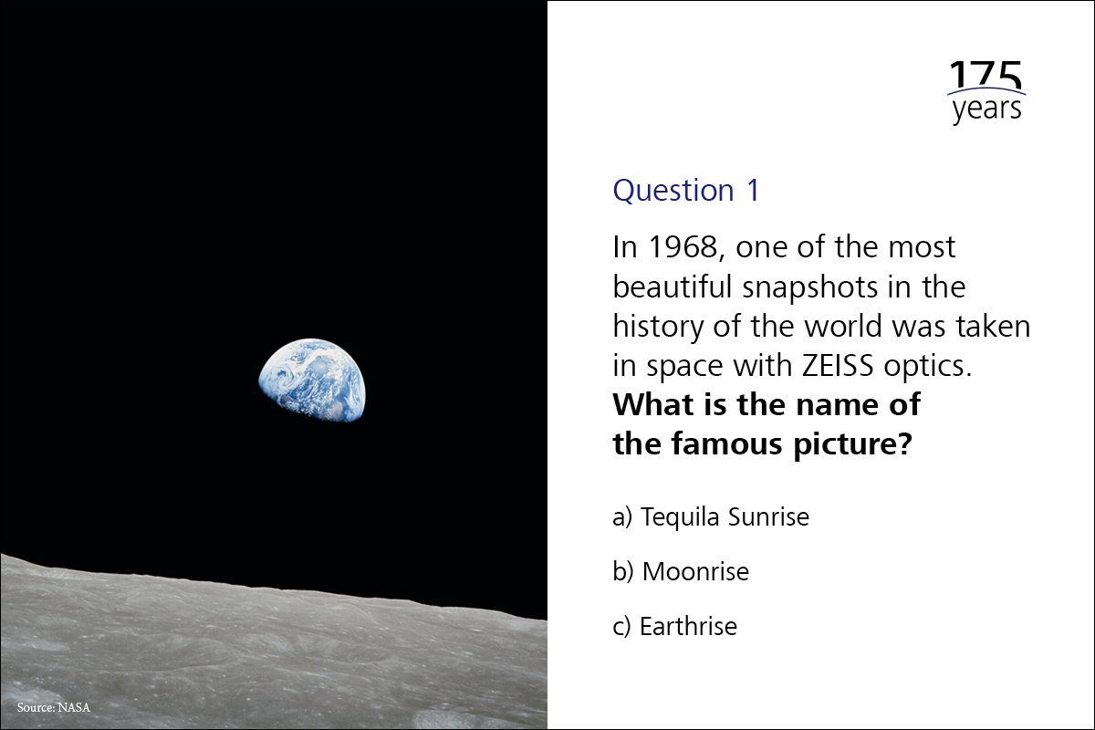 ZEISS_Group's tweet photo. 1⃣ st question of the #ZEISS175 contest: Do you know the name of the famous photograph? Submit your answer to 175contest@zeiss.com by 12:00 am (CST), 17 November 2021 for your chance to win 1 of 50 prizes. 
Overview of the prizes, terms and conditions: https://t.co/67i8Hj7t3r https://t.co/Aw8LgpVJFk