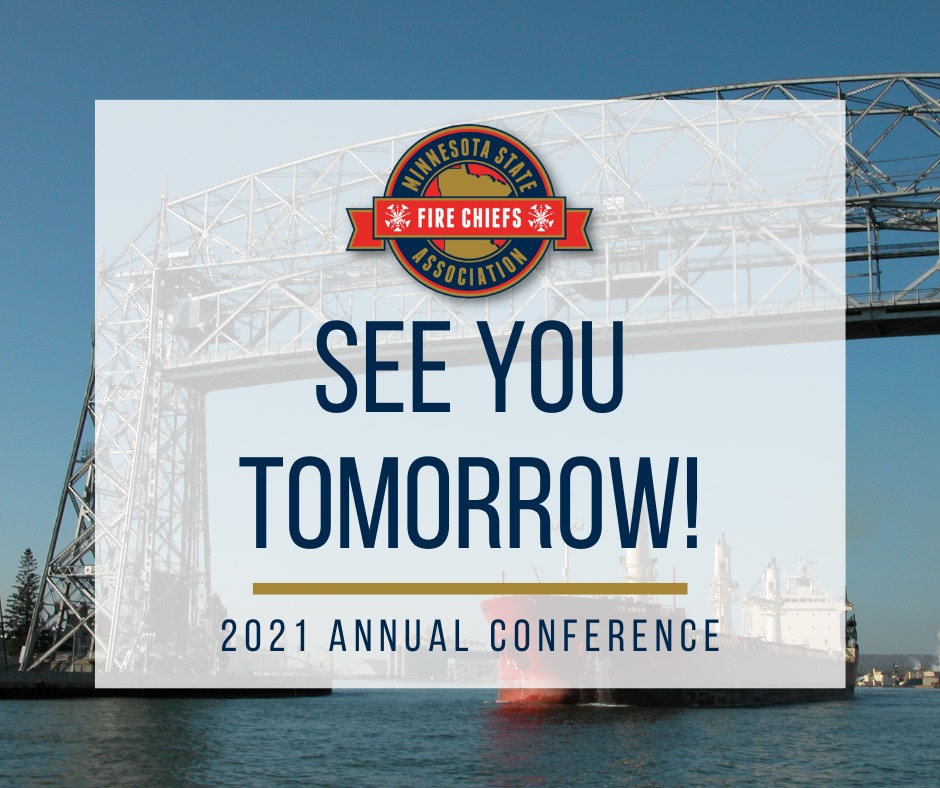 MN_FireChiefs's tweet photo. See you tomorrow! The Welcome Reception starts at 7pm at the DECC and Registration opens at 5pm. #MSFCA21

Visit our website for more information, https://t.co/z69nQ6Ws5F https://t.co/G2LMUH6hwH