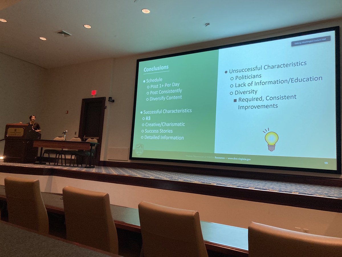 DayerLab's tweet photo. So awesome to see our Lab & @vt_fishwild alum Jules Duran presenting on her social media analysis from her internship with VDWR #human dimensions!! @SEAFWA #seafwa https://t.co/pMJoUfAyk7