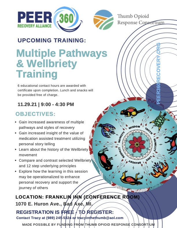 ThumbConsortium's tweet photo. Another FREE Multiple Pathways training available November 29th 2021 from 9:00-4:30 PM
Come join us at the Franklin Inn in Bad Axe! 
1070 E. Huron Ave., Bad Axe, MI
Contact Tracy to register with the information in the flyer below! https://t.co/8eX7fv5M8k