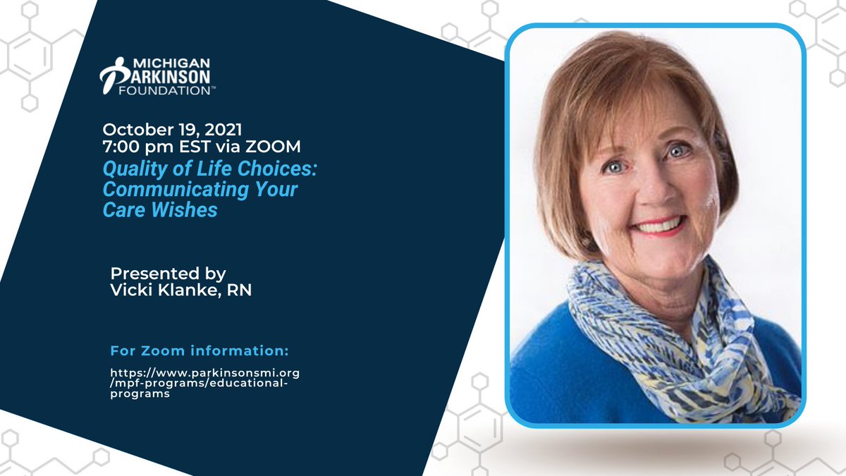 Join us TONIGHT at 7:00pm EST via zoom: parkinsonsmi.org/mpf-programs/e… #Parkinsons #PD