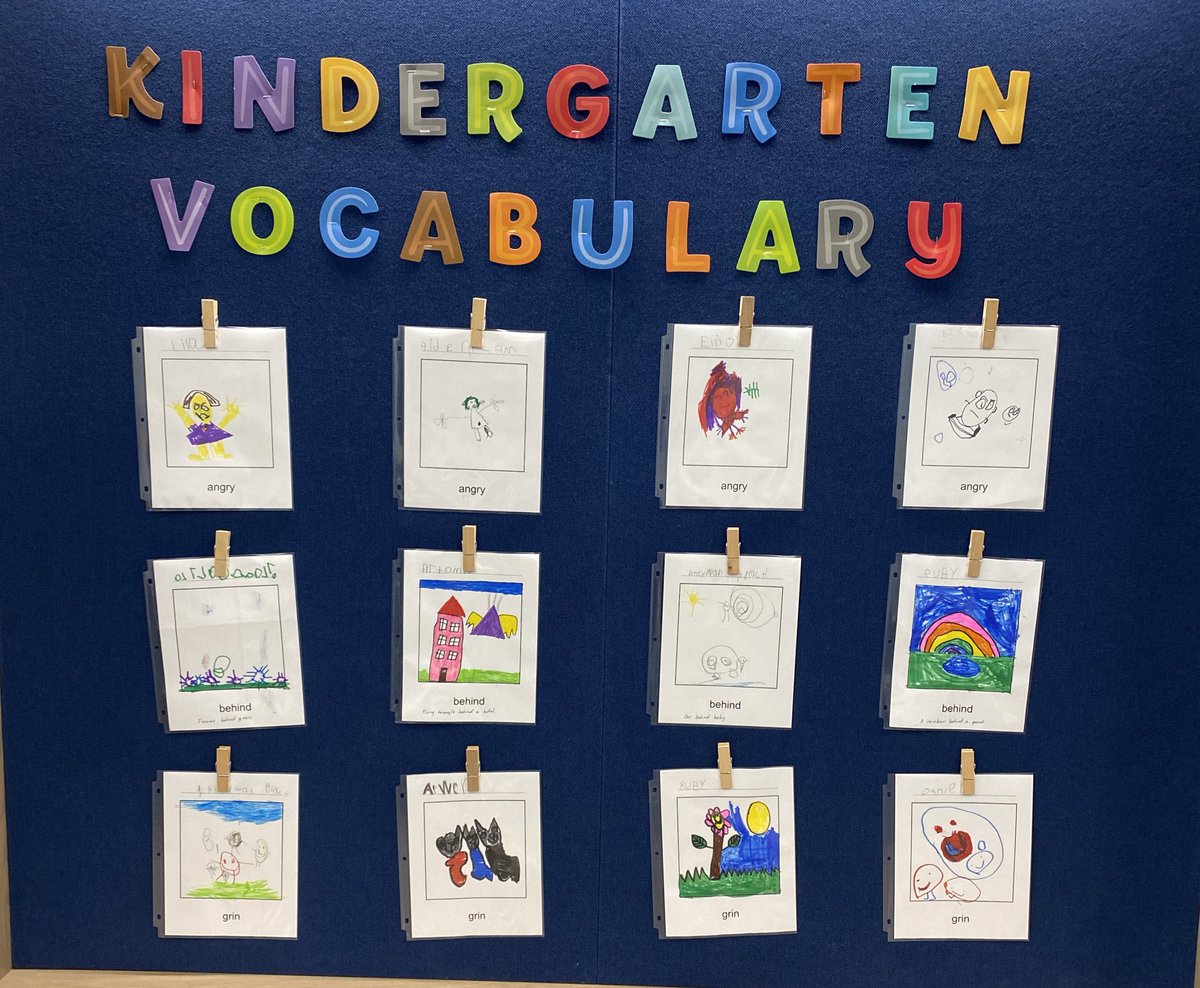 Our kindergartners are working hard to learn new vocabulary words each and every week! They learn how to say them, learn what they mean and even draw a picture to represent them. Keep working hard knights!  -#readersareleaders #vocabularymatters #knightlife #cpstrong