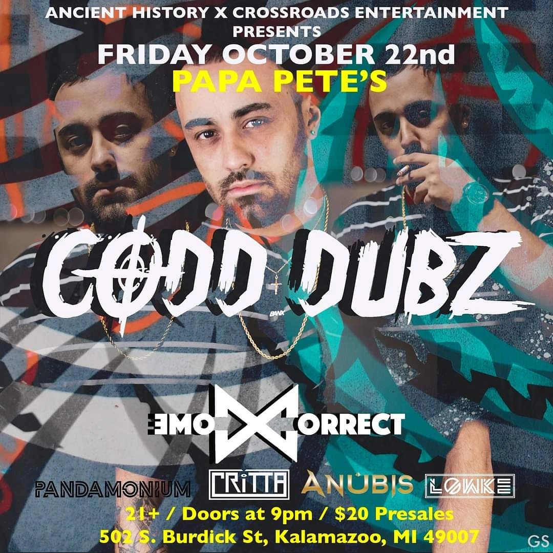 PROTBA's tweet photo. This Friday is Kalamazoo!
21+
Doors at 9pm
Let's Have Some FUN!
๐๐๐
https://t.co/m2sqVV5NDz
#CoddDubz #MindParadeEvents #ComeCorrect #Pandamonium #Critta #Anubis #Lowke #AncientHistoryClothing #WMU #TBAPROxMINDPARADE #TBAPro https://t.co/gSZDrvDywU