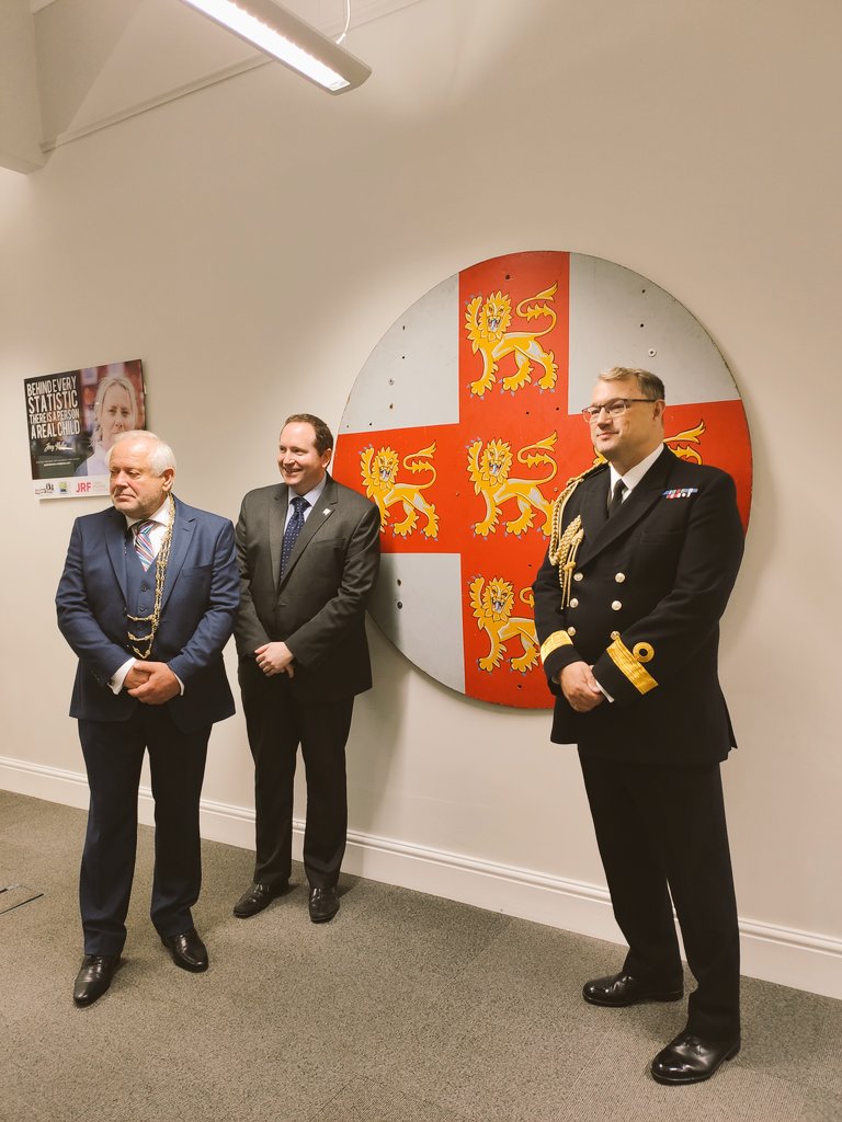 YorkArchivesUK's tweet photo. Great to attend the unveiling of the HMS York funnel badge which was gifted to @CityofYork from the Royal Navy. A nice opportunity for us to share some of the WWI chocolate letters sent from York soldiers on naval vessels to the Lord Mayor and Sheriff #HMSYork #WWI https://t.co/xyaBTfcbMu