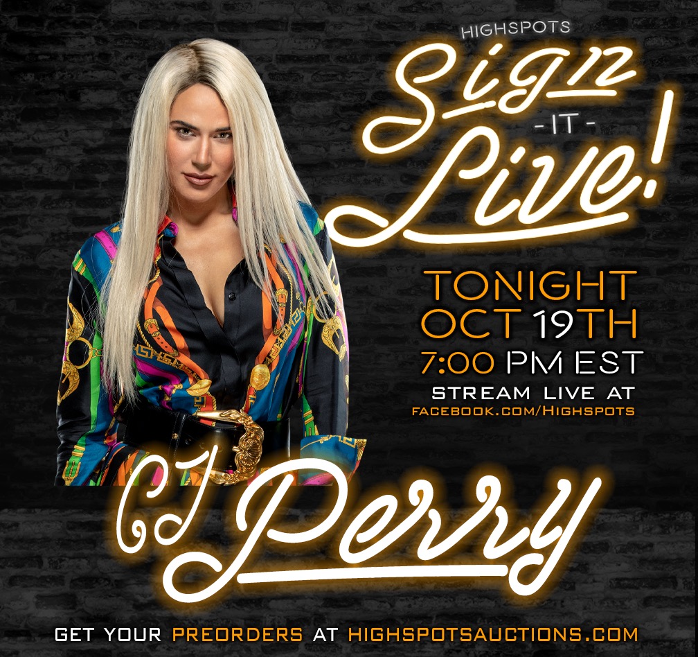 Highspots's tweet photo. Tonight join us for "Sign It Live" at 7pm ET with special guest,  @TheCJPerry

All remaining items available for pre-order can be found at https://t.co/HHKzRusWrq.

https://t.co/XxzPkxUFIc 

#CJPerry #Lana #SignItLive #SIL #highspotsauctions #Highspots https://t.co/97WAzlnKf1