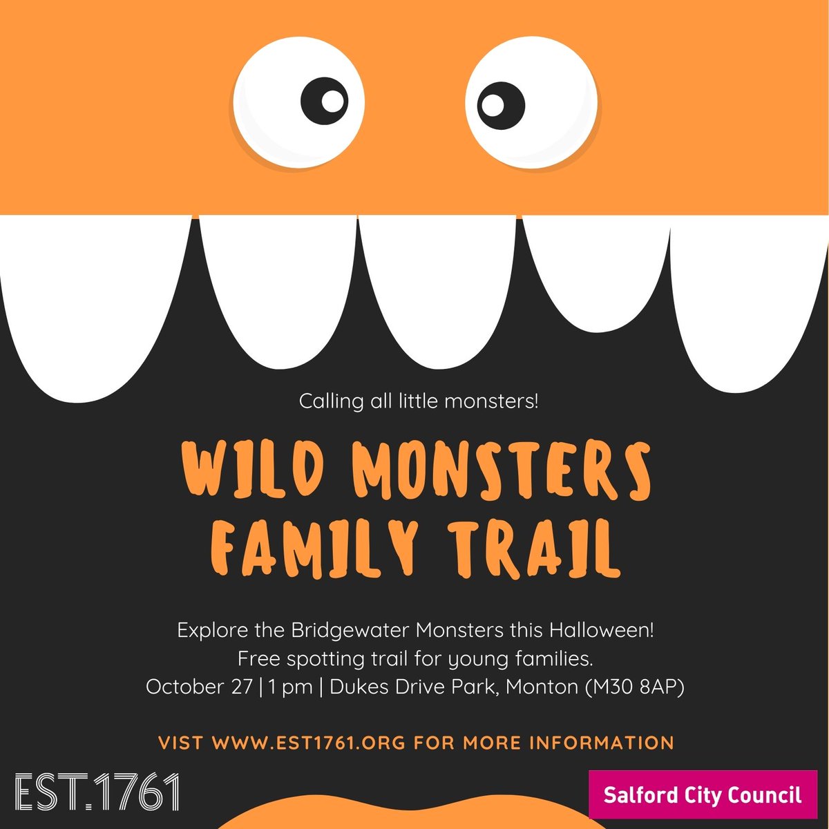 Bridgewater Canal (@salfordcanal) on Twitter photo #FREE family Halloween trail at #Dukesdrivemonton park πΎπ½π»
Turn up from 1pm for a free spotting trail and some hands on games and activities π·πΈππ»
<a href="/VisitSalford/">Visit Salford</a> @SalfordWildlife <a href="/salford_mayor/">SalfordMayor</a> <a href="/ilovemonton/">I Love Monton</a> <a href="/VisitWorsley/">Visit Worsley</a> <a href="/WorsleyInfo/">Worsley.info</a> <a href="/ecclesteam/">Eccles Neighbourhood</a> <a href="/WalkdenC/">Walkden Community</a> #FREE family Halloween trail at #Dukesdrivemonton park πΎπ½π»
Turn up from 1pm for a free spotting trail and some hands on games and activities π·πΈππ»
<a href="/VisitSalford/">Visit Salford</a> @SalfordWildlife <a href="/salford_mayor/">SalfordMayor</a> <a href="/ilovemonton/">I Love Monton</a> <a href="/VisitWorsley/">Visit Worsley</a> <a href="/WorsleyInfo/">Worsley.info</a> <a href="/ecclesteam/">Eccles Neighbourhood</a> <a href="/WalkdenC/">Walkden Community</a>
