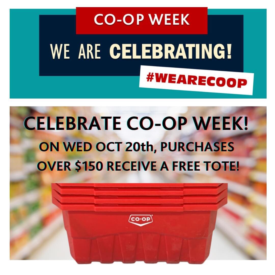 TwinValleyCoop's tweet photo. Heads up - tomorrow we will be having a little promo!

During Co-op Week on Wednesday October 20th, at any of our Food Stores, in Birtle, Elkhorn or Miniota, you can receive a free Co-op tote with a purchase of $150 or more.

#WeAreCoop #CoopWeek2021  #WeAreTwinValleyCoop https://t.co/bkJAdLhuQ1