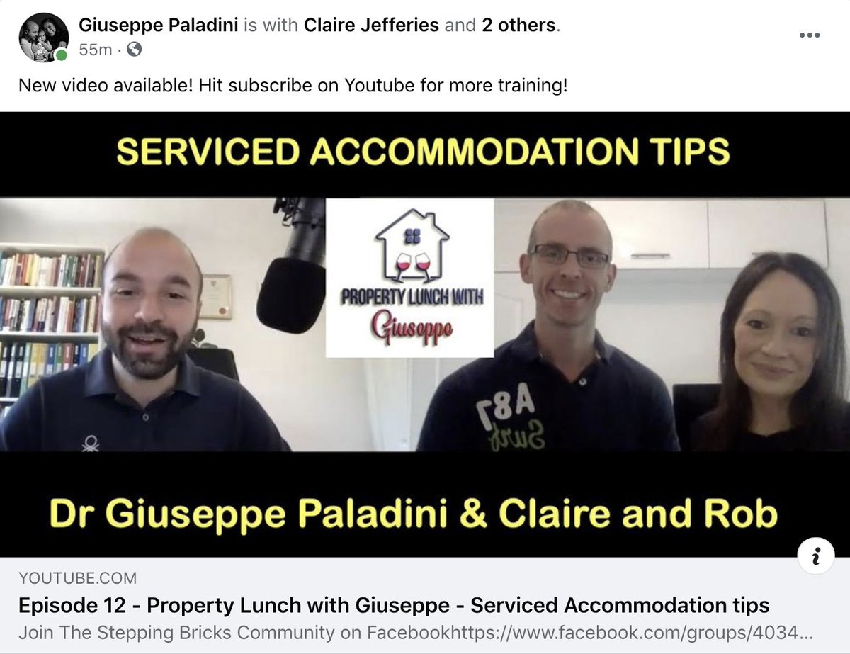 ExclusiveStays's tweet photo. Exclusive Short Stays had the please of discussing serviced accommodation with Dr Giuseppe Paladini (Property mentor &amp; Mindset coach). 
We discuss all things SA and how we are expanding our business. Worth a watch - see our FB page! Please get in contact if you want to know more. https://t.co/cGd6iCXhMM