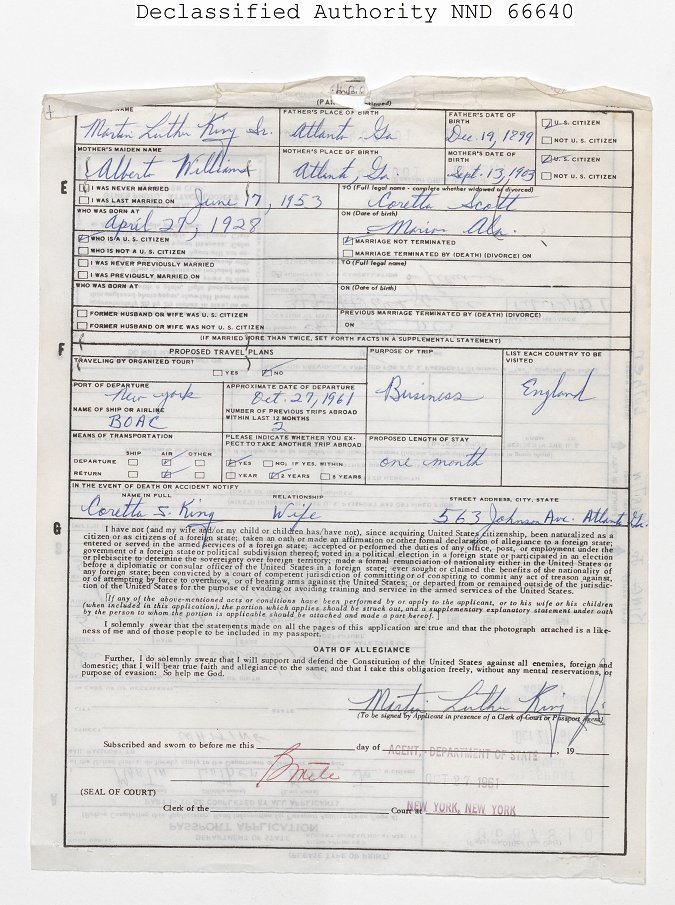 Martin Luther King, Jr.’s passport application, #OTD, 1961. 

catalog.archives.gov/id/122674156?u…