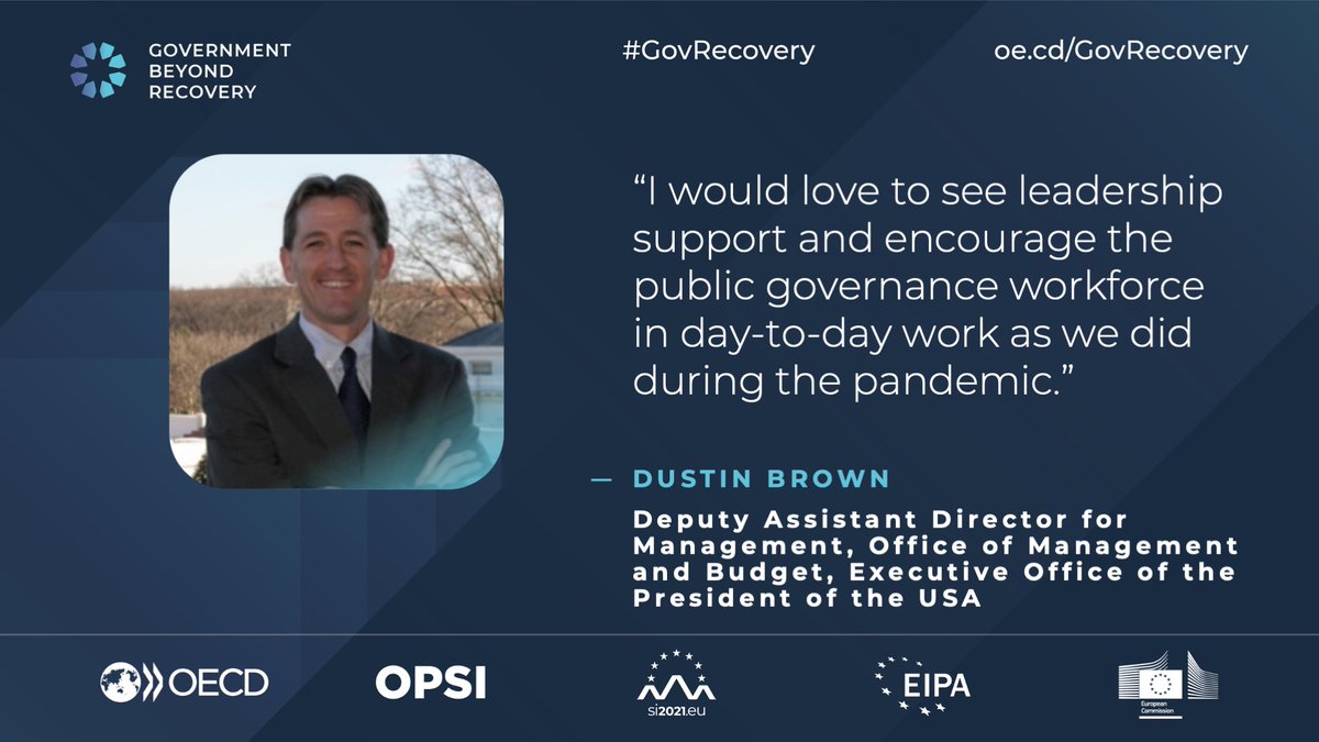 OPSIgov's tweet image. Dustin Brown from the Executive Office of the President of the #USA 🇺🇸 speaking at #GovRecovery on supporting and encouraging the public governance workforce! 

Tune in 📡bit.ly/3DqAqeK