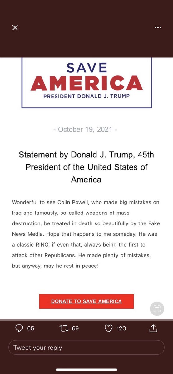 EmmyFromMaine's tweet photo. Can any #Republican defend a statement like this? Anyone?
Colin Powell wasn’t perfect but this is disgusting. Although not at all surprising 🙄
#GOP #ColinPowell #ColinPowellRIP #Trump #TrumpCrimeFamily #Tuesday #MAGA https://t.co/u5847yFPeT