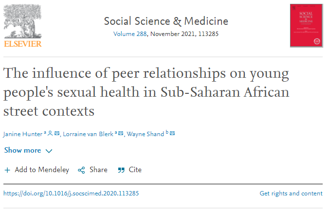 JanineHH258's tweet photo. Yay! Great to see our @socscimed article on the influence of #peerrelationships on sexual health for #streetchildren and #streetyouth in its special issue! https://t.co/31ZLenylZi Thanks to my co-authors @LvanBlerk @GlobalDevInst and to #imgs2019 @socscimed editors +#PeerReview https://t.co/V4fvArnNMJ
