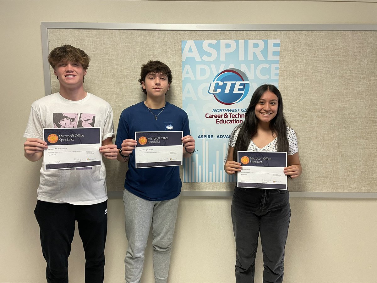 AprilAllison16's tweet image. BIM2 Ss ended the 1st Qtr with @Microsoft Office Specialist Word Expert certifications.  @NisdCTE @ByronNelsonHigh #Skilled #Credentialed