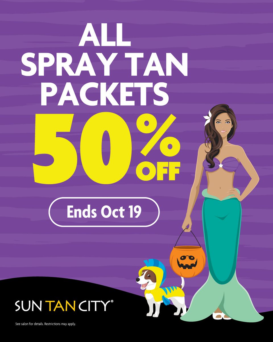 🕸️ It's your last chance for Spooktacular Savings when you Spray Tan for only $5! 🕸️ Plus all Spray Tan Packets are 50% OFF! Get Details: bit.ly/2YPIruQ