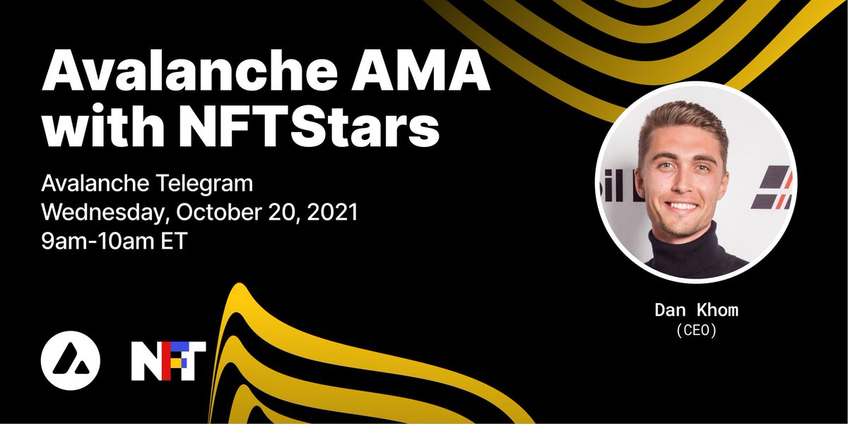 Multi-chain NFT liquidity is coming to #Avalanche with <a href="/nftstars1/">NFT STARS</a> ✅

Join tomorrow's AMA with NFTStars CEO @DanDefimaster to find out more about their expansive NFT Marketplace, and drop your questions for Dan below! 

📆 Wednesday Oct. 20
⏰ 9am ET
📍 t.me/avalancheavax