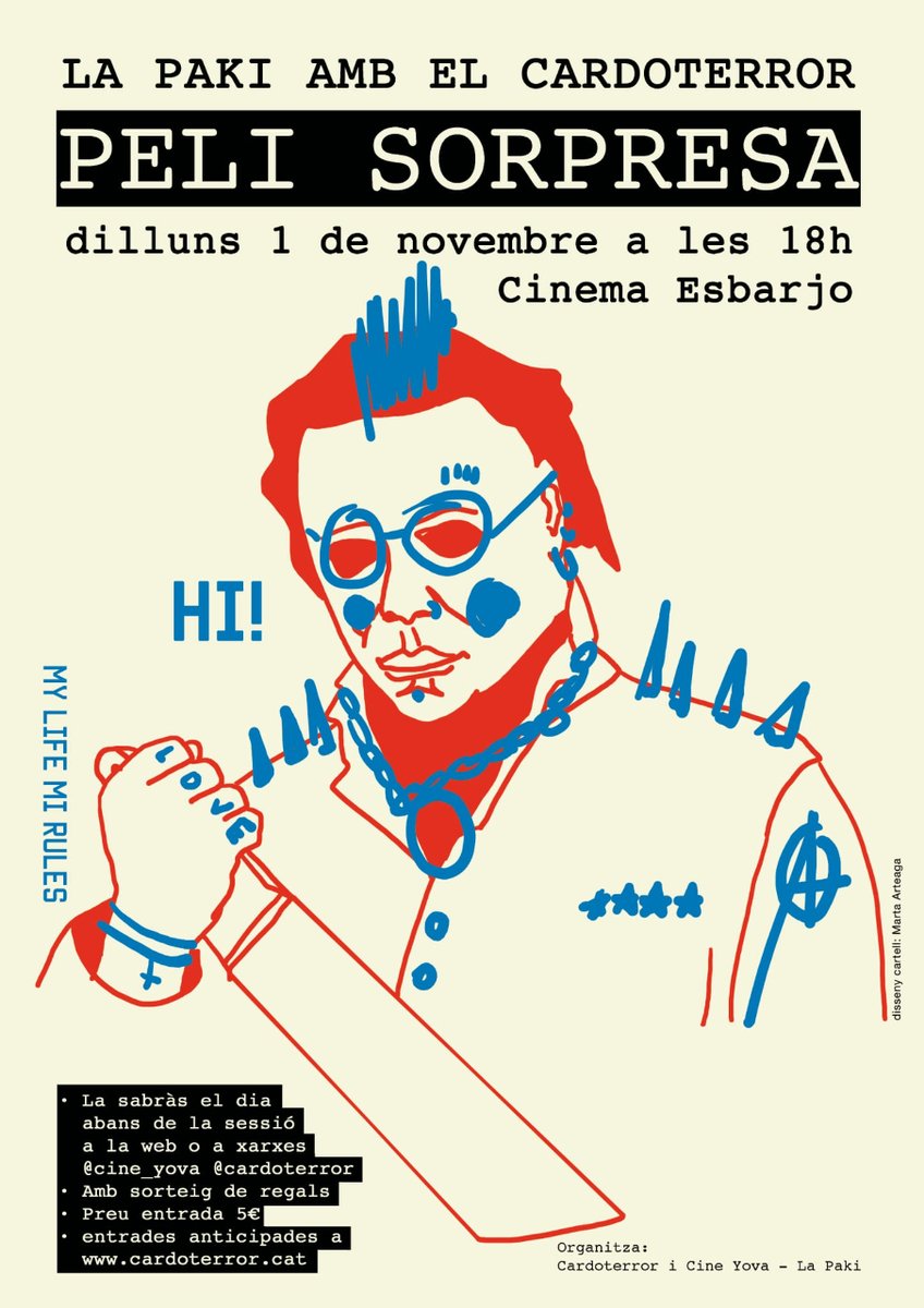 Cardoterror's tweet photo. Joves d'esperit i de DNI, teniu una cita amb el #CardoterrorXVI 🔪 Dilluns 1 de novembre a les 18h, sessió sorpresa amb els joves de #CineYova #LaPaki Compra la teva entrada anticipada a https://t.co/9gScuvostf o a taquilles el mateix dia de la projecció 🎥 https://t.co/brCkz4Uih2