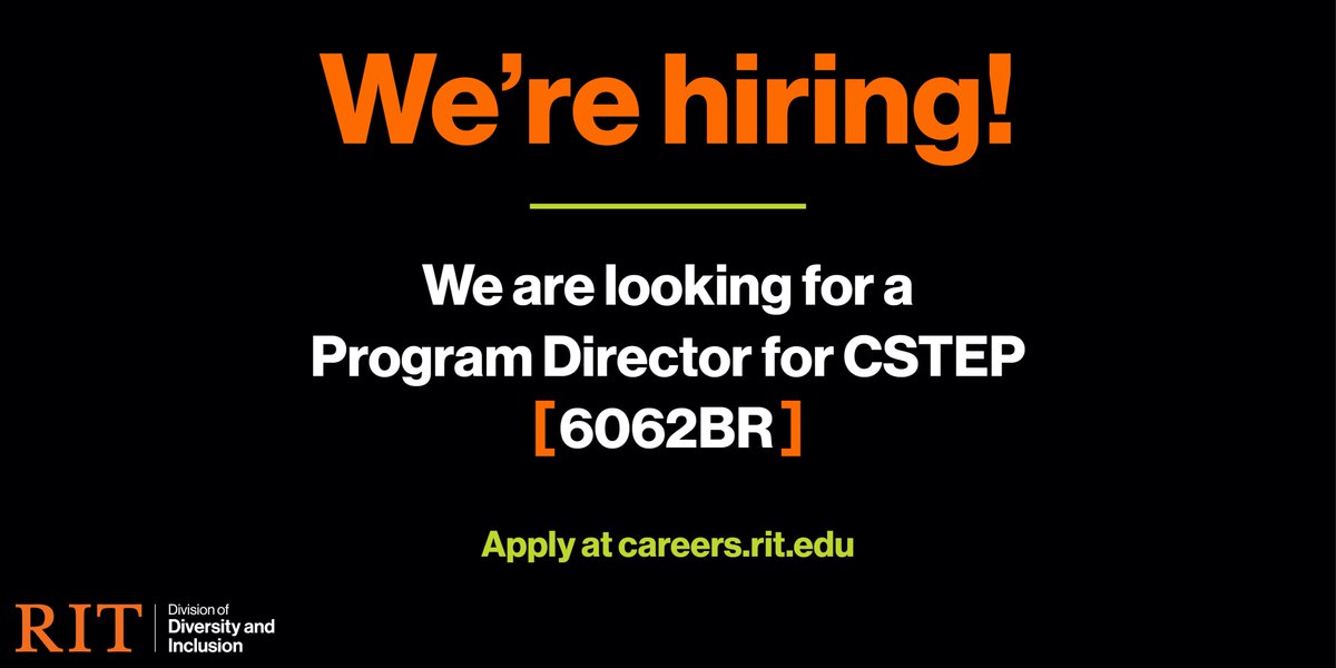 RITDiversity's tweet photo. We are currently looking for someone to join our team as the Program Director for CSTEP. You will will be responsible for the leadership, management and supervision of all aspects of the CSTEP program.
#RIT #RITDiversity https://t.co/L1oHqrtRj3 https://t.co/me3tGTZael
