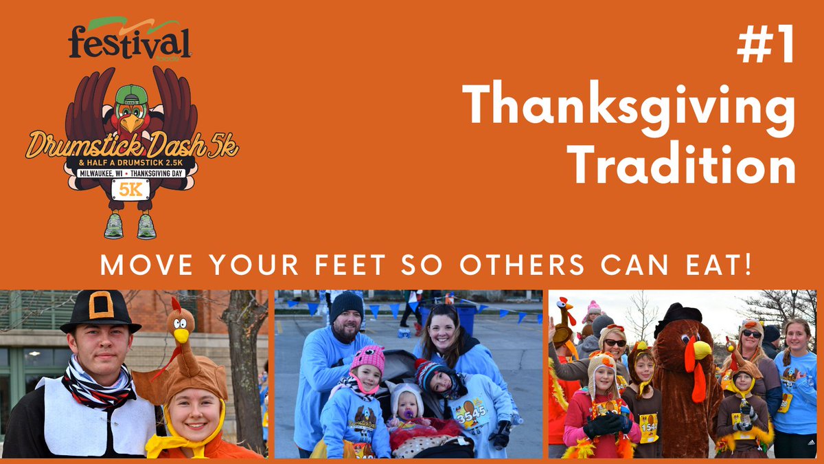🍗8:30 am start time on Thanksgiving Day 
🍗Pocketed Hoodie Sweatshirt for all adult participants (Kids 5-10 receive t-shirt)
🍗All Participants receive a 5-inch Pumpkin Pie at the finish line
🍗Milwaukee Brewers Bobblehead
Register TODAY-buff.ly/3Ar9GZu