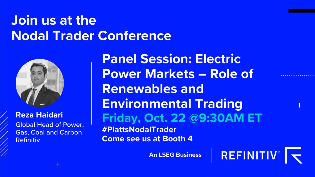 Please join us at the #PlattsNodalTrader Conference later this week and hear from Reza Haidari, Global Head of Power, Gas, Carbon and Coal. And meet our team at Booth 4. See you there refini.tv/3lUbVAu #smartertrading #power #gas #carbon #coal