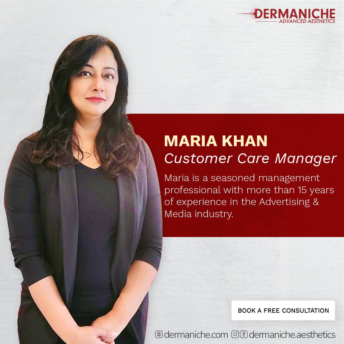 Meet our incredible team!
Maria Khan - Customer Care Manager 

#dermanicheaesthetics #aesthetics #customercare #manager #Canada #laserhairremoval #skinrejuvenation #bodycontouring #sopranoıceplatinum #harmonyxlpro #accentprime