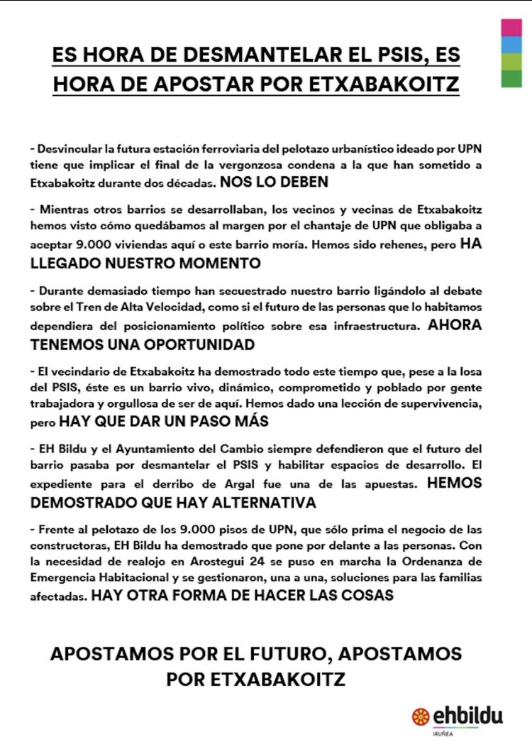 JosebaGines's tweet photo. 👉🏾PSISa desegiteko garaia da, Etxabakoitzen aldeko apustua egiteko garaia da. #AHTrikEZ 
👉🏾Es hora de desmantelar el PSIS. Es hora de apostar por #Etxabakoitz. #NOalTAV
@ehbilduirunea https://t.co/bPaUHM2N4U