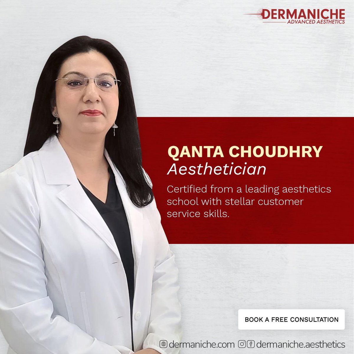 Meet our incredible team!
Qanta Choudhry - Aesthetician 

#dermanicheaesthetics #aesthetics #customercare #aesthetician #Canada #laserhairremoval #skinrejuvenation #bodycontouring #sopranoıceplatinum #harmonyxlpro #accentprime