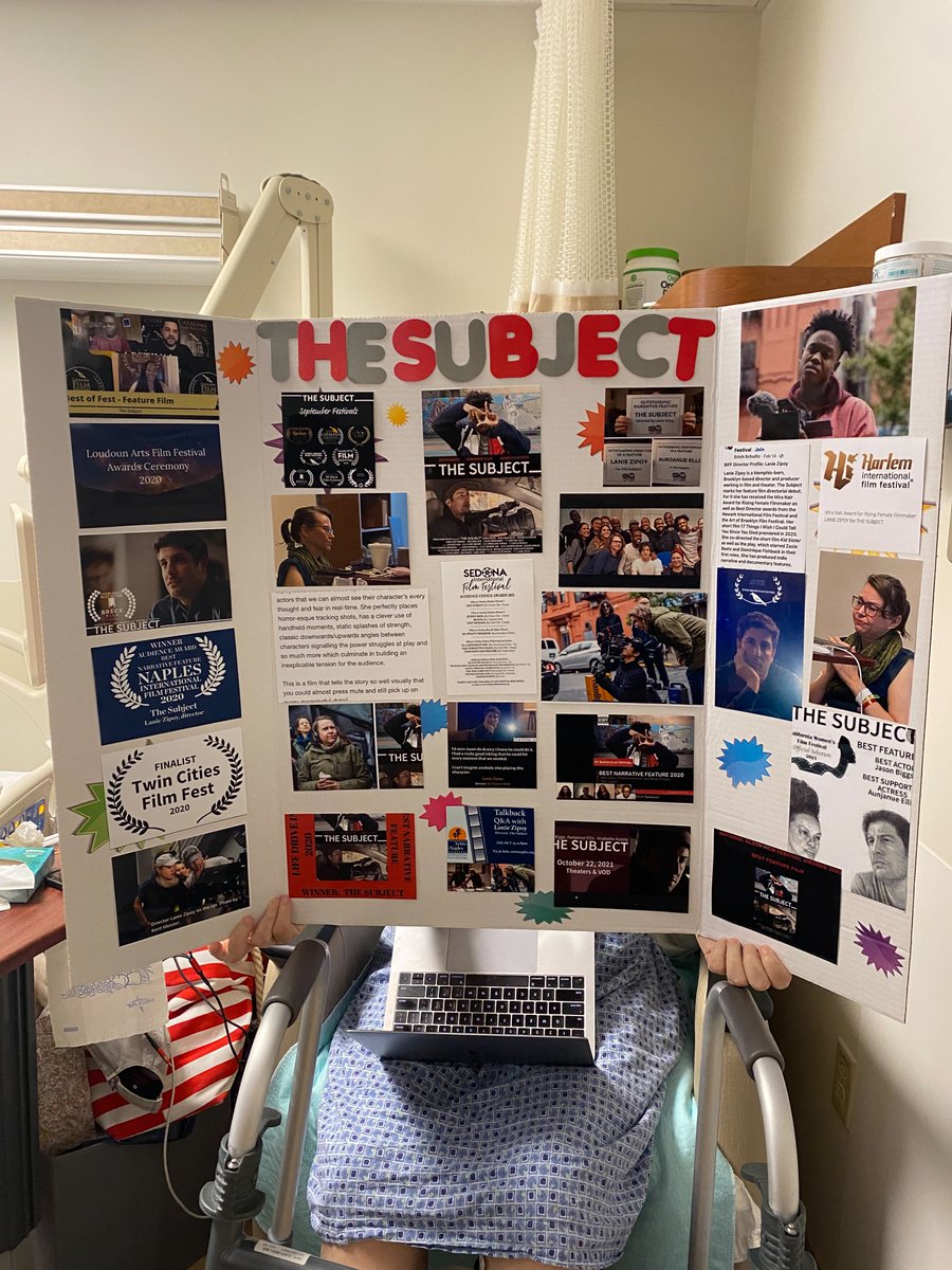 My ❤️ is in NYC for tonight's premiere of @thesubjectfilm, a film that is my pride & joy. I, though, will have my 3rd surgery in 2 wks today. My friend Amanda made me this gorgeous posterboard for the film so I can celebrate in the hospital! Go The Subject!