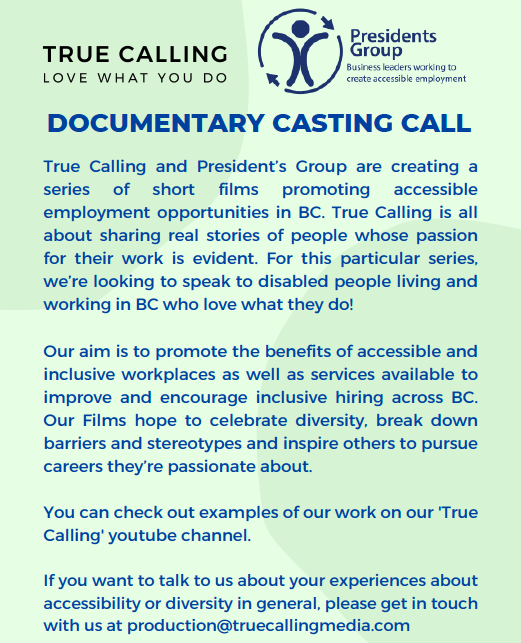 Accessible Employers (@accessemployers) on Twitter photo Are you an employee with a #disability in BC? Do you love your job? Or, do you think you might know someone who fits this description? We'd love to hear from you and potentially feature you in an upcoming video series with <a href="/TrueCallingCA/">True Calling</a>. docs.google.com/forms/d/e/1FAI… Are you an employee with a #disability in BC? Do you love your job? Or, do you think you might know someone who fits this description? We'd love to hear from you and potentially feature you in an upcoming video series with <a href="/TrueCallingCA/">True Calling</a>. docs.google.com/forms/d/e/1FAI…